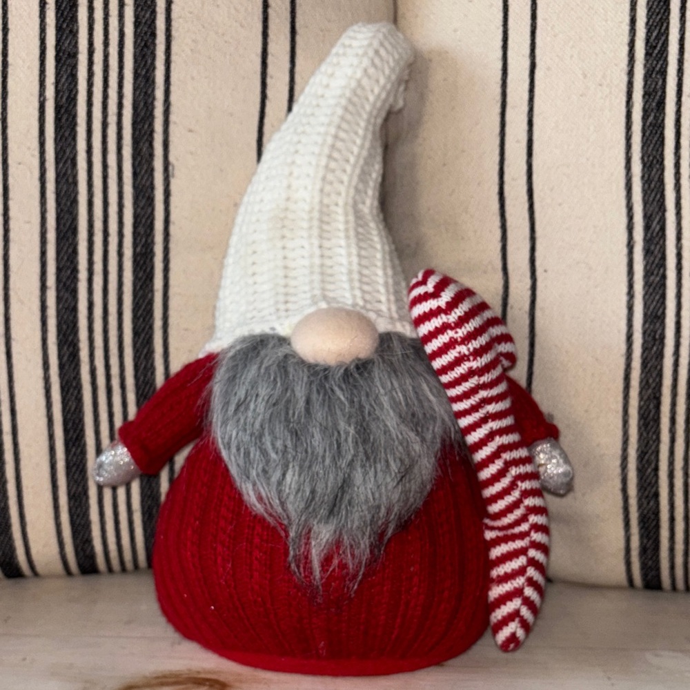 Christmas Gnome Candy Cane Plush Decor Red White Striped Knit
